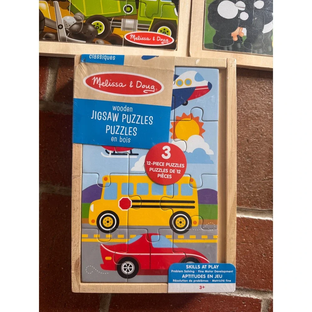Melissa & Doug Wooden Jigsaw Puzzle Bundle Vehicles Farm Noahs Ark New Set